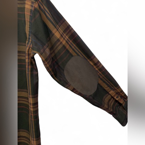 Men Lauren Ralph Lauren Earth Tone Modern Plaid Button Down Medium Elbow Patches - Picture 4 of 6